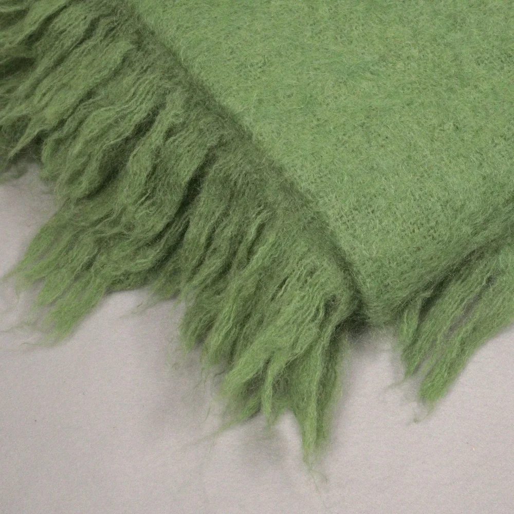Vintage St Albans Pure Mohair Throw Blanket Fringe Green Australia  50